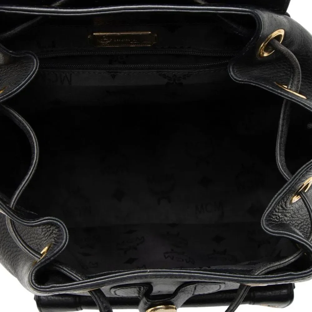MCM Vintage Leather Logo Charms Drawstring Backpack